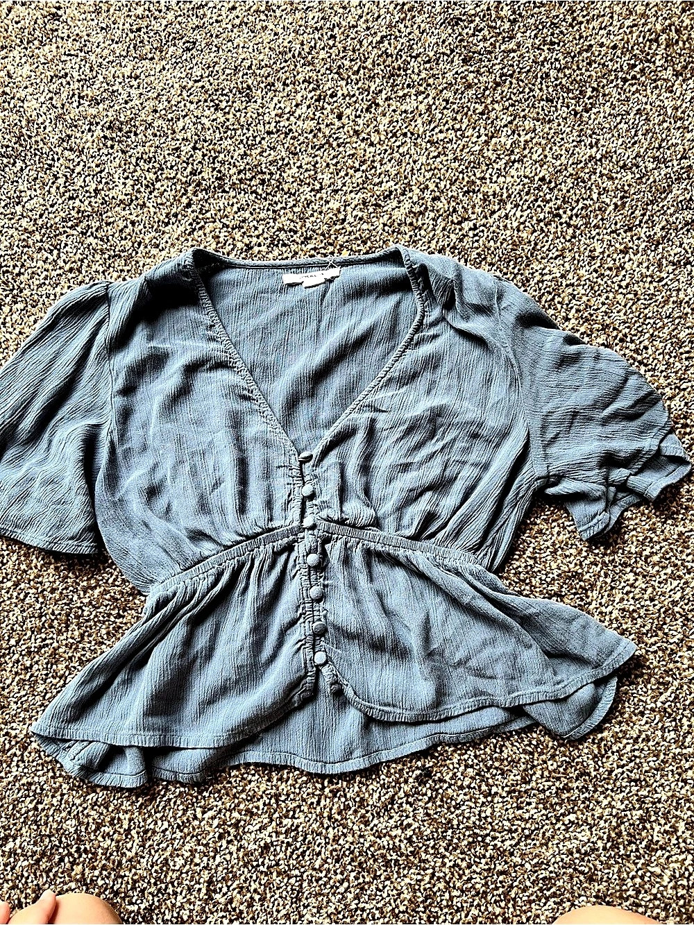 O'Neill Blue Peplum Short Sleeve Blouse Size XS